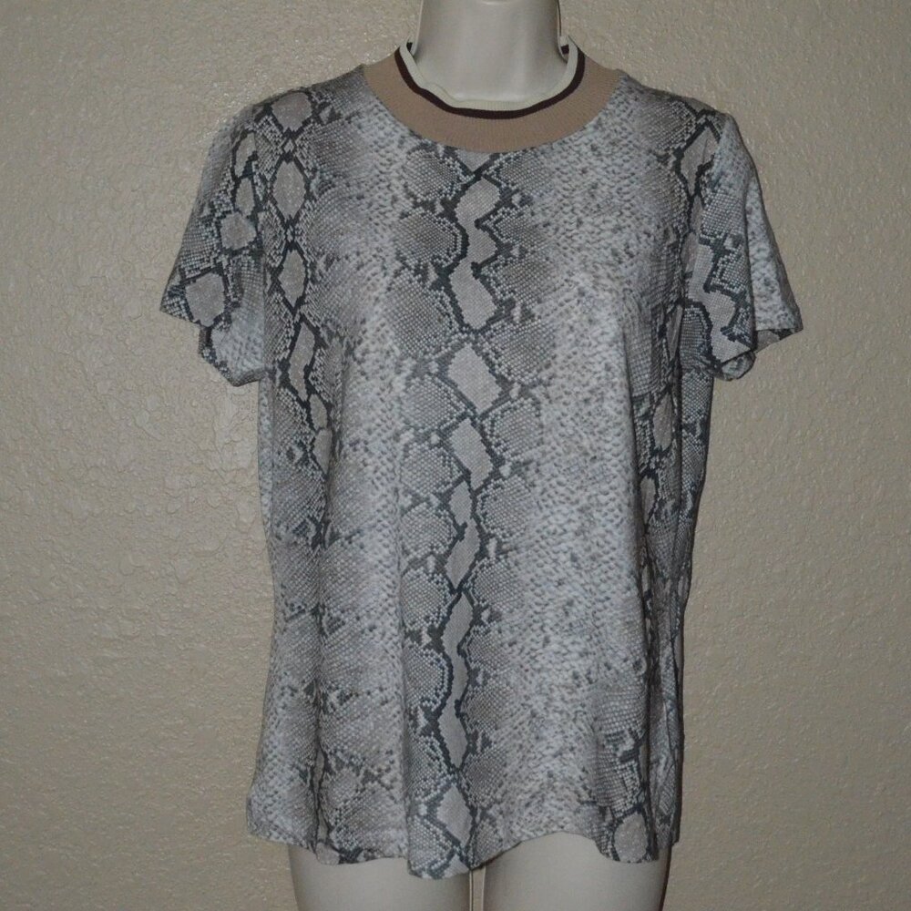 $475 Sz S 1 Zimmermann Gray Snakeskin Print Short Sleeve T-Shirt Top